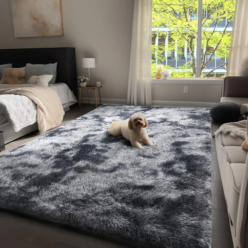 Soft Area Rugs for Living Room Non-Slip Thick Plush Carpets for Winter Tie-Dye Dark Gray Fluffy Artificial Velvet Soft Carpets