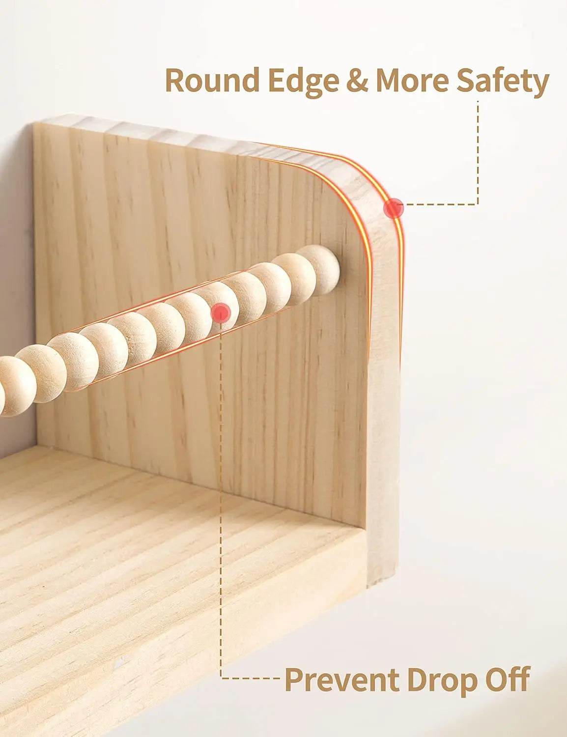Set of 3 Natural Wood Floating Shelves with Towel Bar for Kids Room, Bedroom, and Kitchen Storage