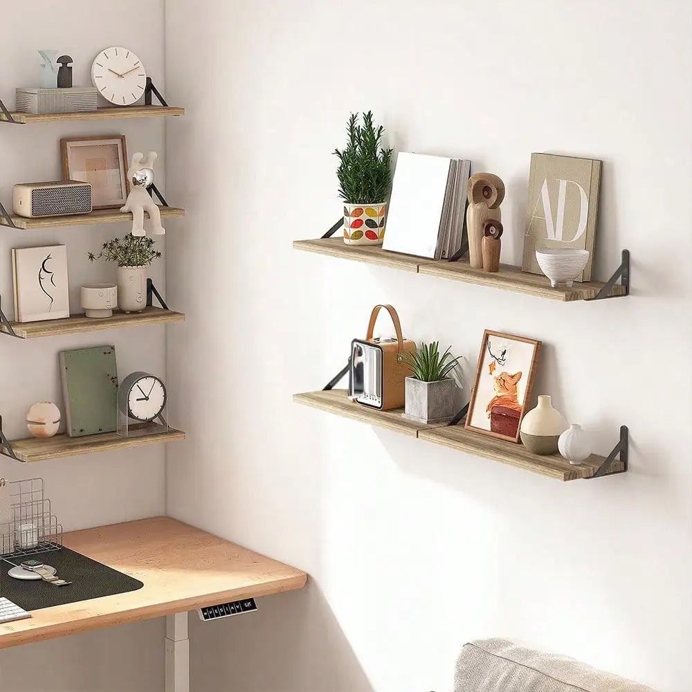 Tomnk 8pcs Floating Shelves, Rustic Wood Wall Shelves, Wall Decor, Book Storage Shelves For Bedroom, Living Room, Kitchen, Bathr
