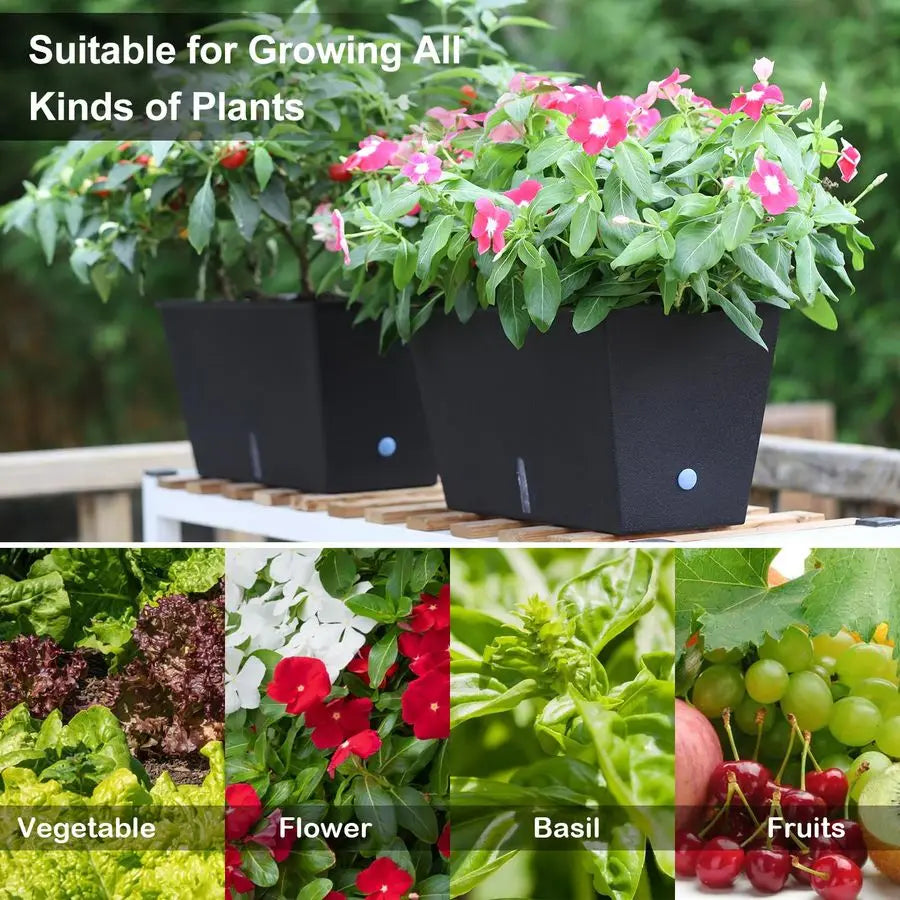 Box Planter 6 Pcs, 12.1 Inches Self Watering Plant Pots Rectangle Flower Pots with Drainage Holes and Breathable Trays, Vegetabl