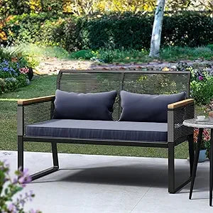 Outdoor Patio Conversation Set 4 Pieces, Wicker Furniture with Soft Cushion & Coffee Table, Rattan Bistro Set Patio Set Chairs