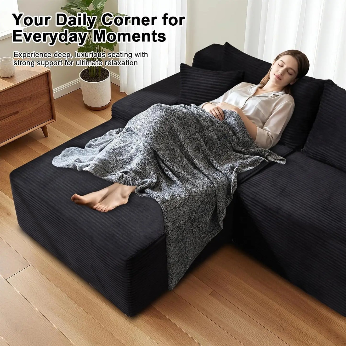 105" Cloud Modular Sectional Couch with L-Shape Chaise, Upholstered Corduroy Couches for Living Room, No Assembly, Customized