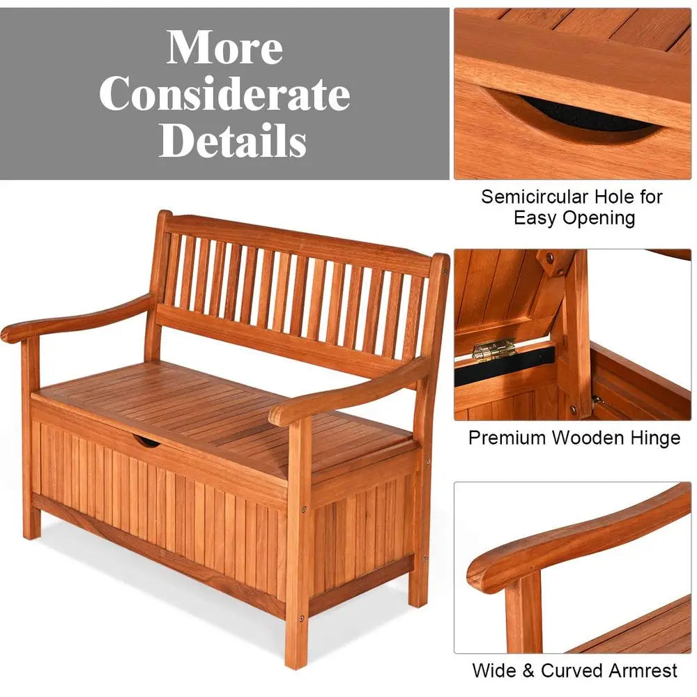 Outdoor Wood Storage Bench Deck Box, Entryway Porch Storage Bench with Inner Removable DustProof Lining amp Portable Handles, E