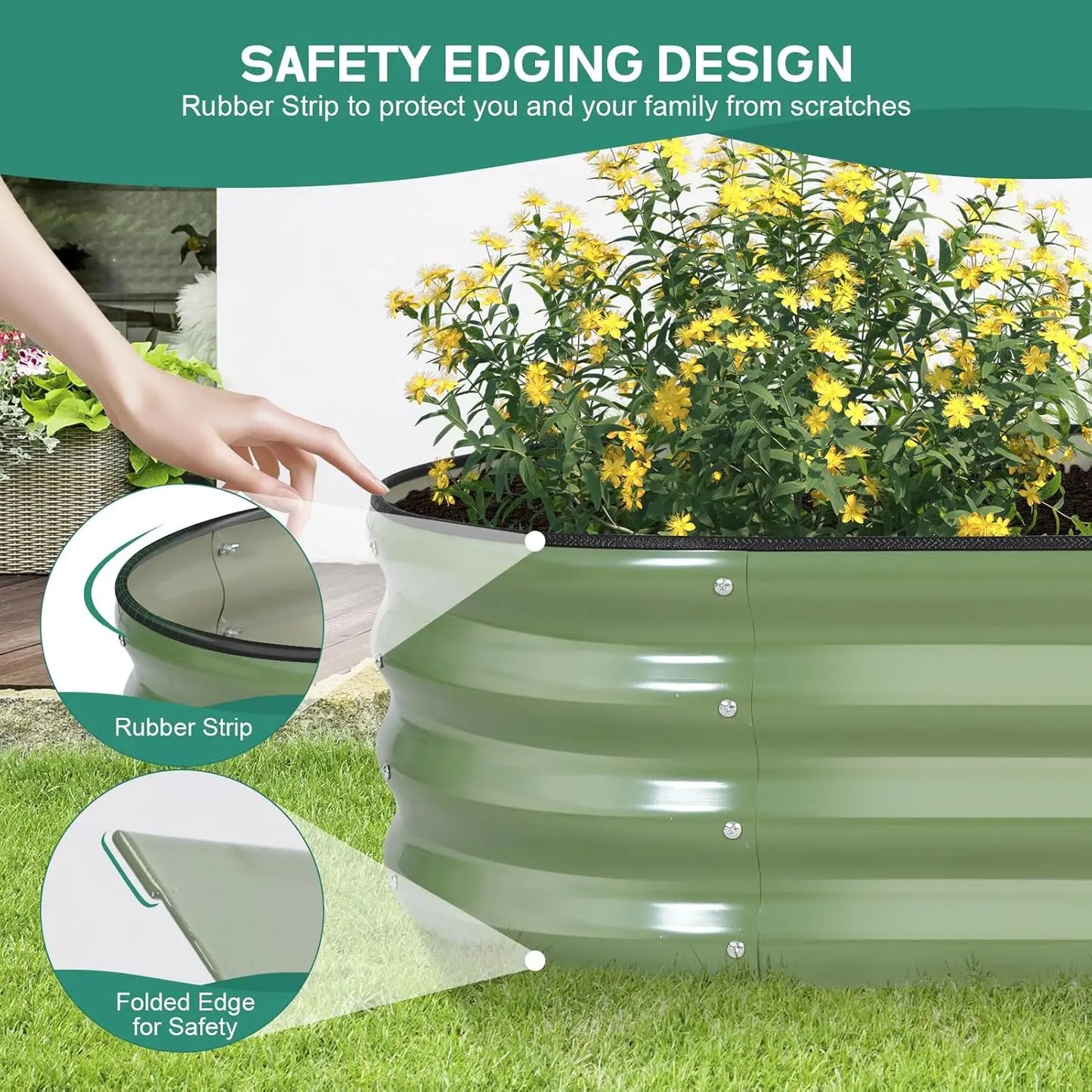 4x2ft Galvanized Steel Raised Garden Bed with Safety Edging, Easy Assembly for Vegetables Fruits Flowers