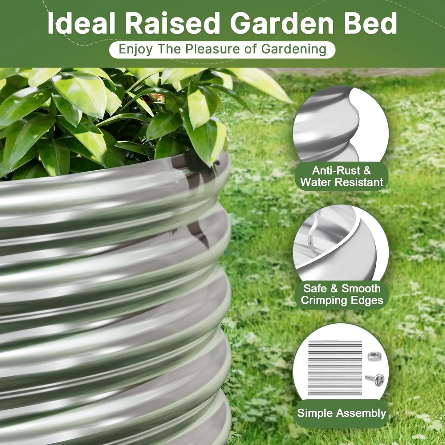 3-Piece Galvanized Steel Raised Garden Bed, 3x2ft Outdoor Planter Box for Vegetables and Flowers