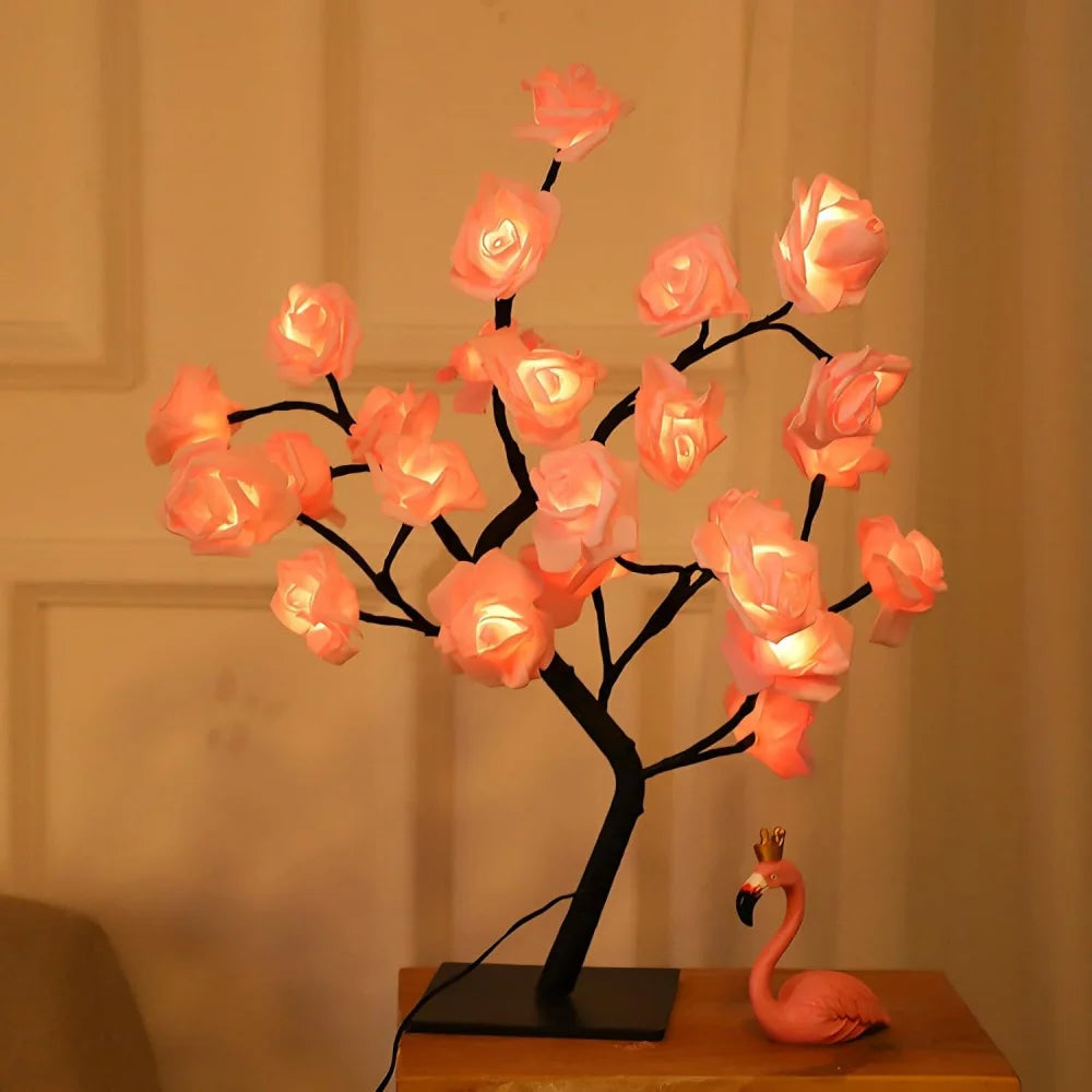 Romantic Rose Tree LED Night Light for Bedroom Desk Lampshade Couple's Proposal Gift Perfect for Valentine's Day