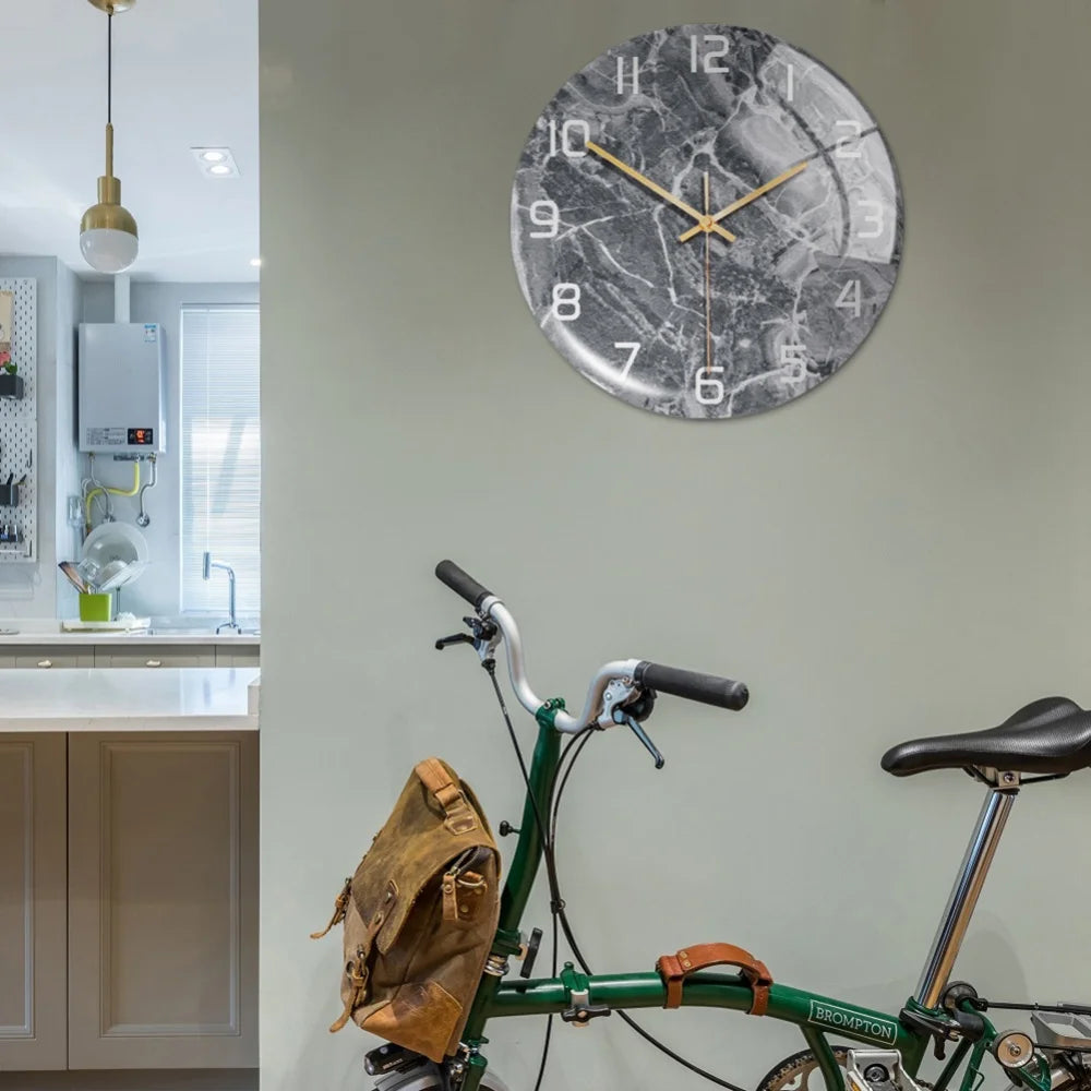 30CM Wall Clock New Listing Round Marble Three-Dimensional Clock Home Decorations For Living Room Kitchen Bedroom And Office