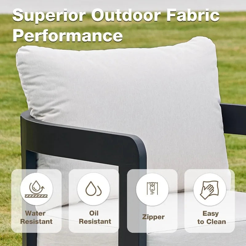 Outdoor Furniture Set, 2Pcs Patio Armchairs, Metal Modern Outside Furniture with 6'' Thick Cushions, Outdoor Conversation Set