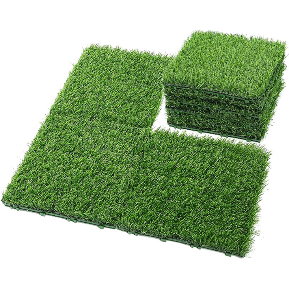 10 Pcs 12 Inchx12 Inch Square Artificial Grass Mat Interlocking Fake Grass Deck Turf Tiles Grass Flooring Tiles for Garden Decor