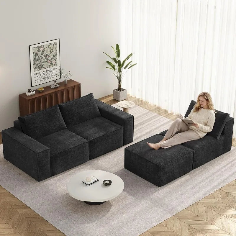 Vesgantti Modular Sectional Boneless Couch, Modern Sofa with Ottoman & Deep Seat, Convertible Chenille L Shaped Cloud Couches