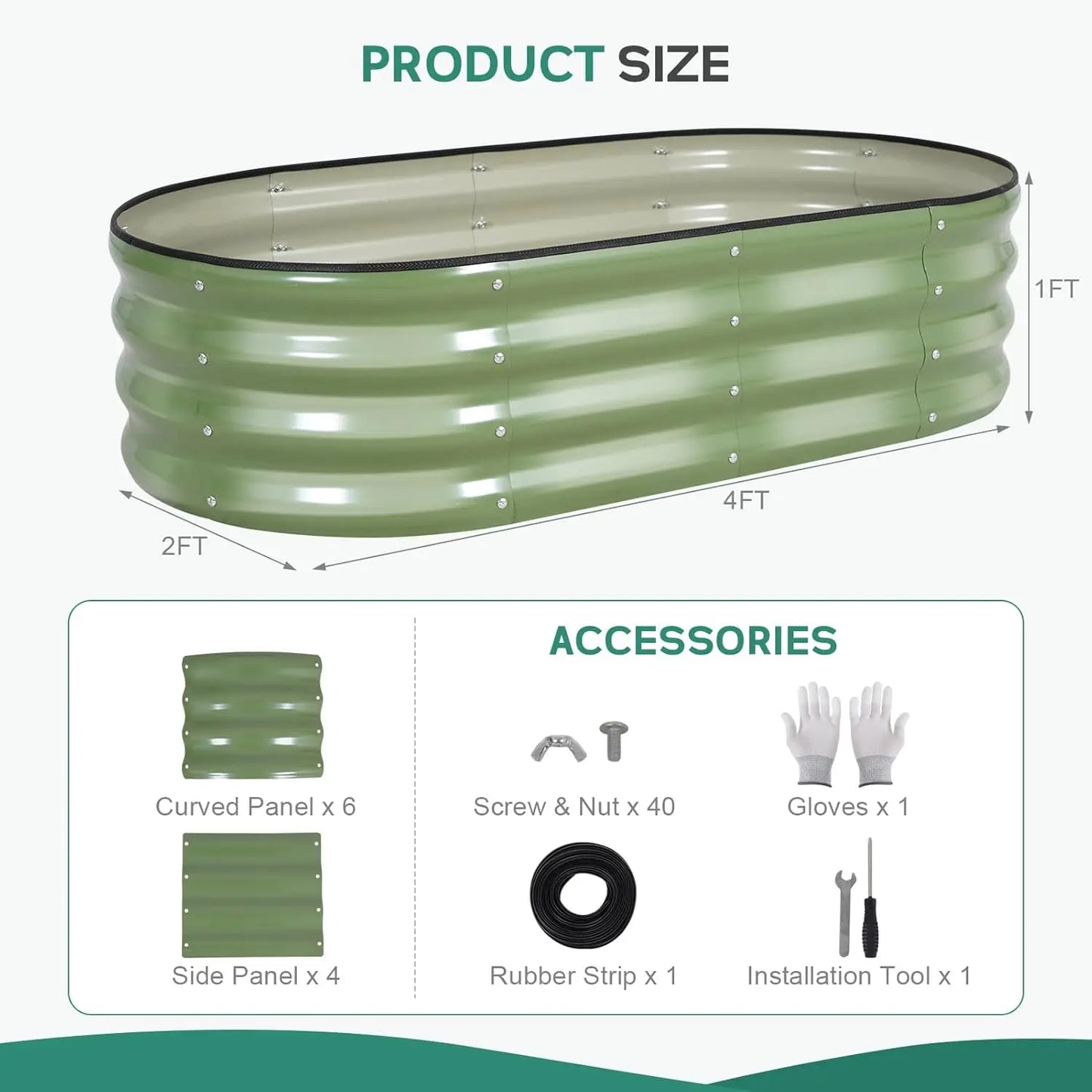 4x2ft Galvanized Steel Raised Garden Bed with Safety Edging, Easy Assembly for Vegetables Fruits Flowers