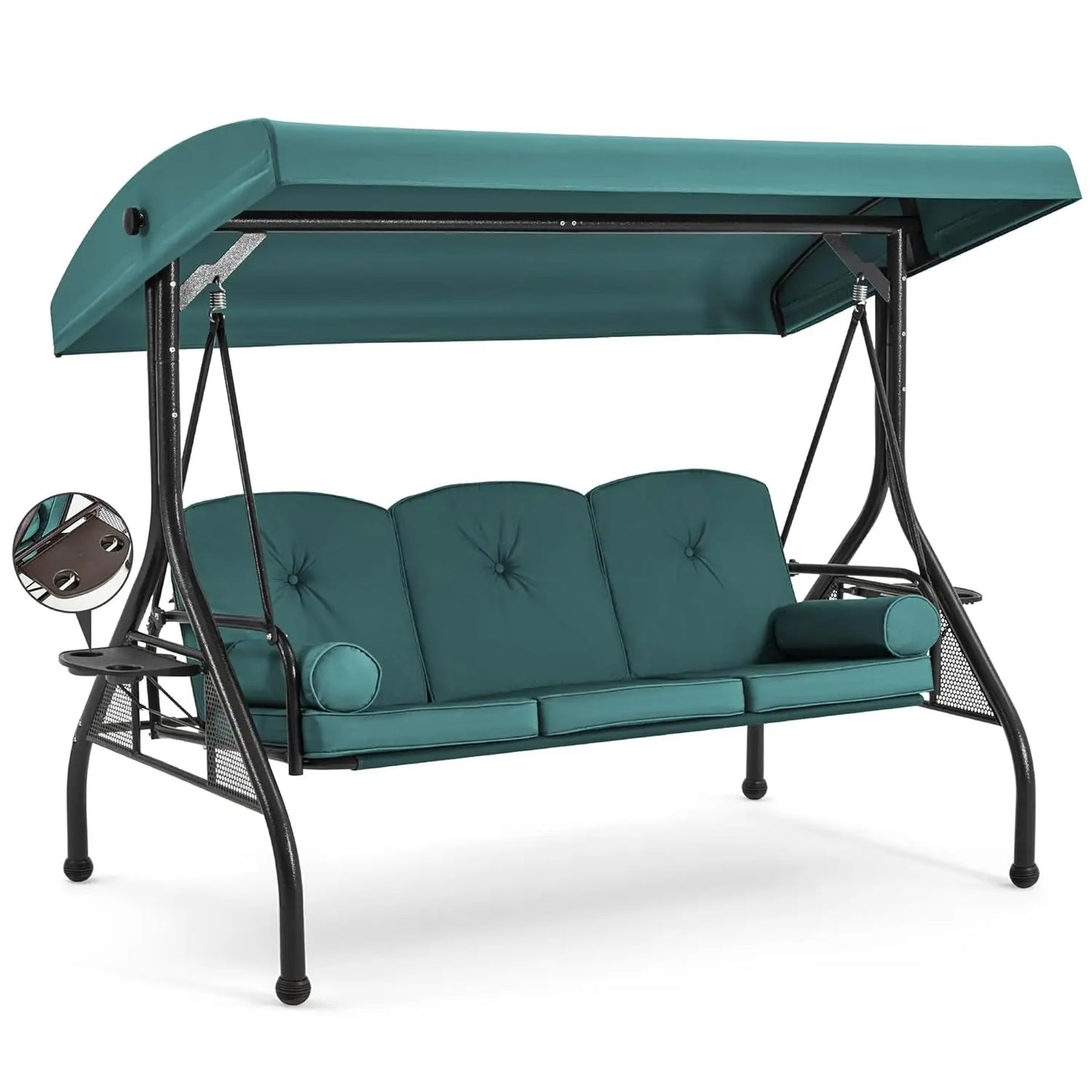 3 Seat Outdoor Porch Swing Bed Adjustable Canopy Convertible Patio Glider Cup Holder Cushions Pillow Backyard Customized
