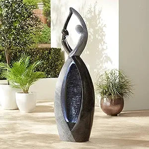 Graceful Form 43" High Large Modern Zen Indoor Outdoor Decor Resin Floor Fountain with Light LED Tall Standing Water Feature for