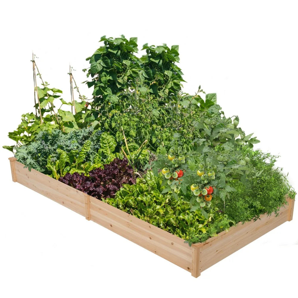 Yah 8x2ft Wooden Raised Garden Bed,Divisible Elevated Planter Box for Flowers Vegetables Herbs Outdoor,Natural,95x25x11in