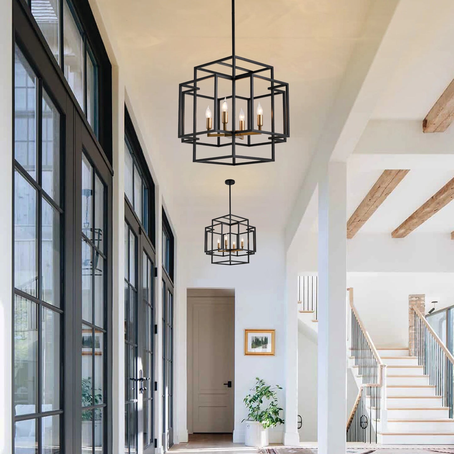 4-Lights Pendant Lights Fixtures Lantern American Style Industrial Farmhouse Hanging Chandelier for Living Room Island Kitchen