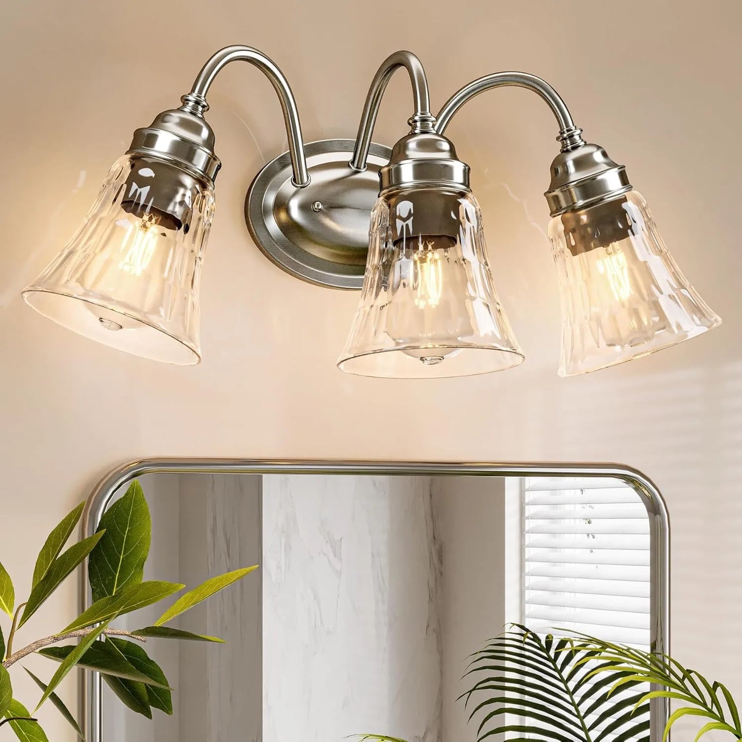 3-Light Bathroom Light Fixtures, Modern Wall Lights w/ Glass Shades for Bathroom