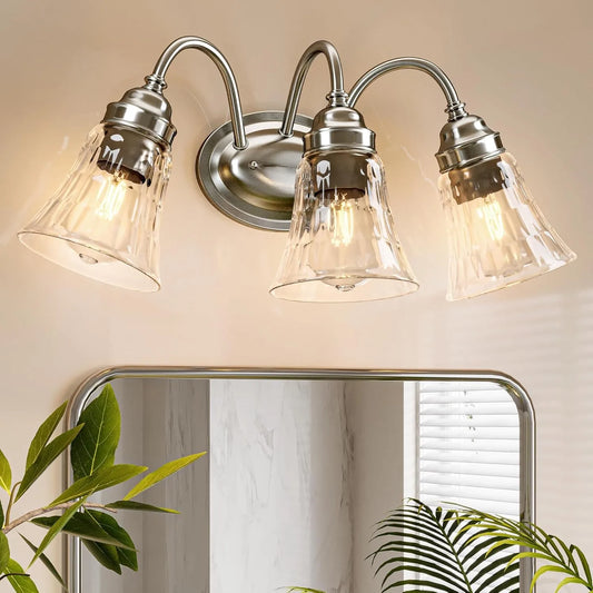 3-Light Bathroom Light Fixtures, Modern Wall Lights w/ Glass Shades for Bathroom