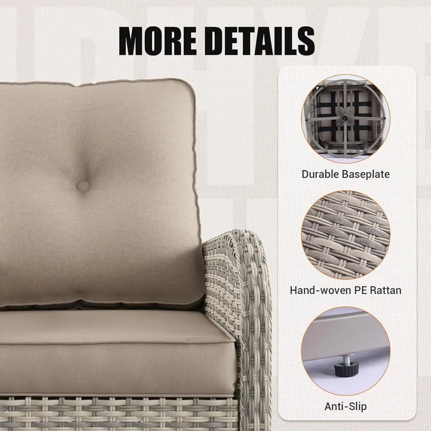 Patio Rocking Swivel Chair Outdoor Wicker Rattan Bistro Set with Tempered Glass Side Table, and Balcony, Beige
