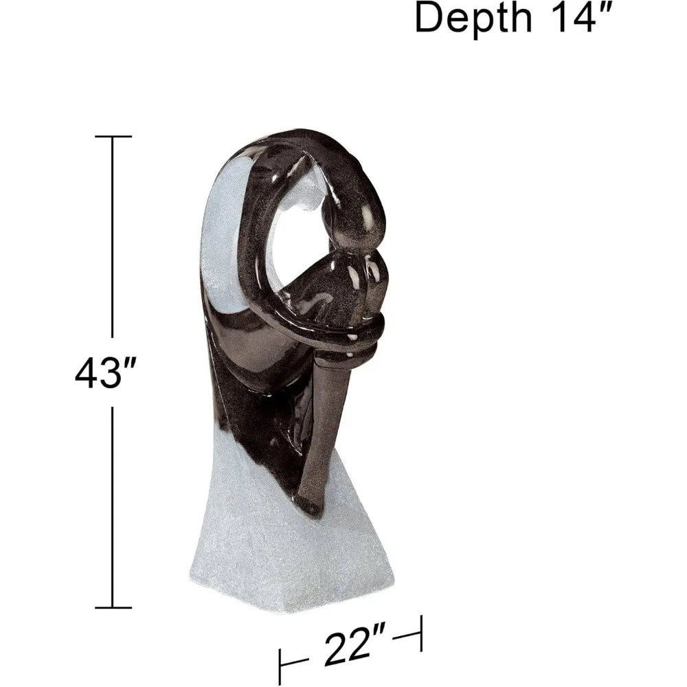 Graceful Form 43" High Large Modern Zen Indoor Outdoor Decor Resin Floor Fountain with Light LED Tall Standing Water Feature for
