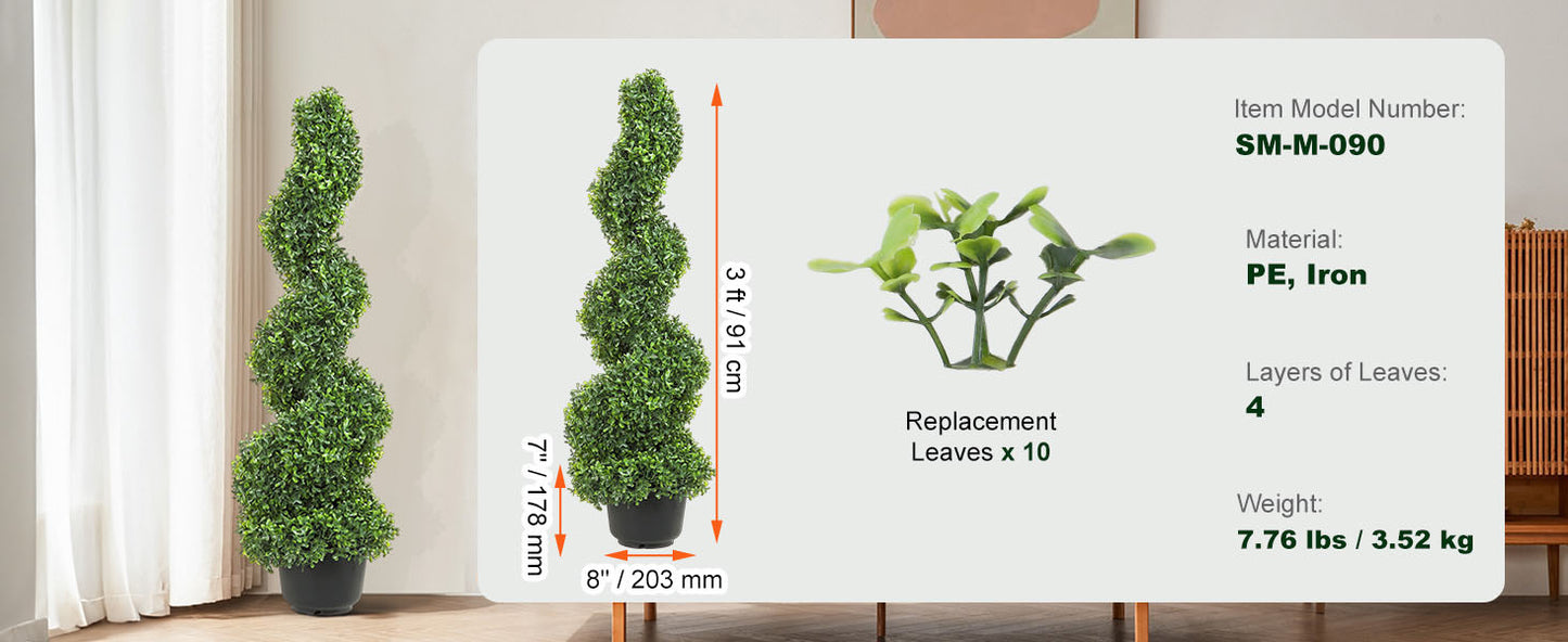SucceBuy 1/2pcs Artificial Boxwood Tower Topiary Spiral Artificial Plant 24/36/48in high Decorative Plants Green Plastic PE Tree