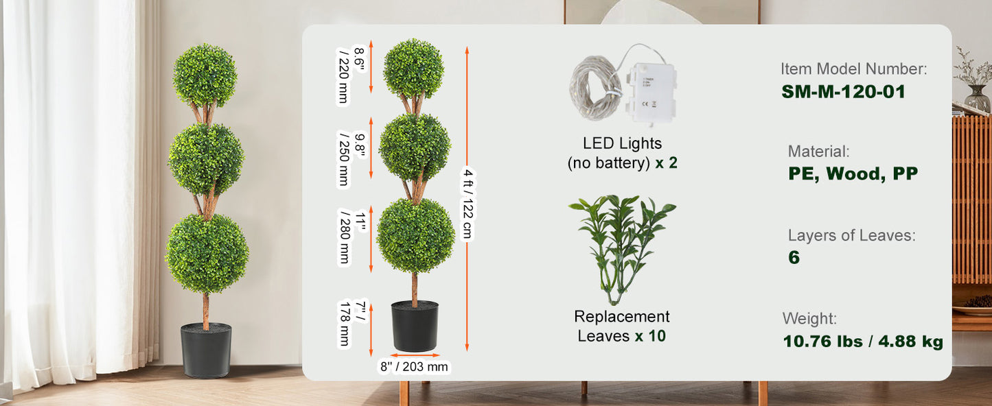 SucceBuy 1/2pcs Artificial Boxwood Tower Topiary Spiral Artificial Plant 24/36/48in high Decorative Plants Green Plastic PE Tree