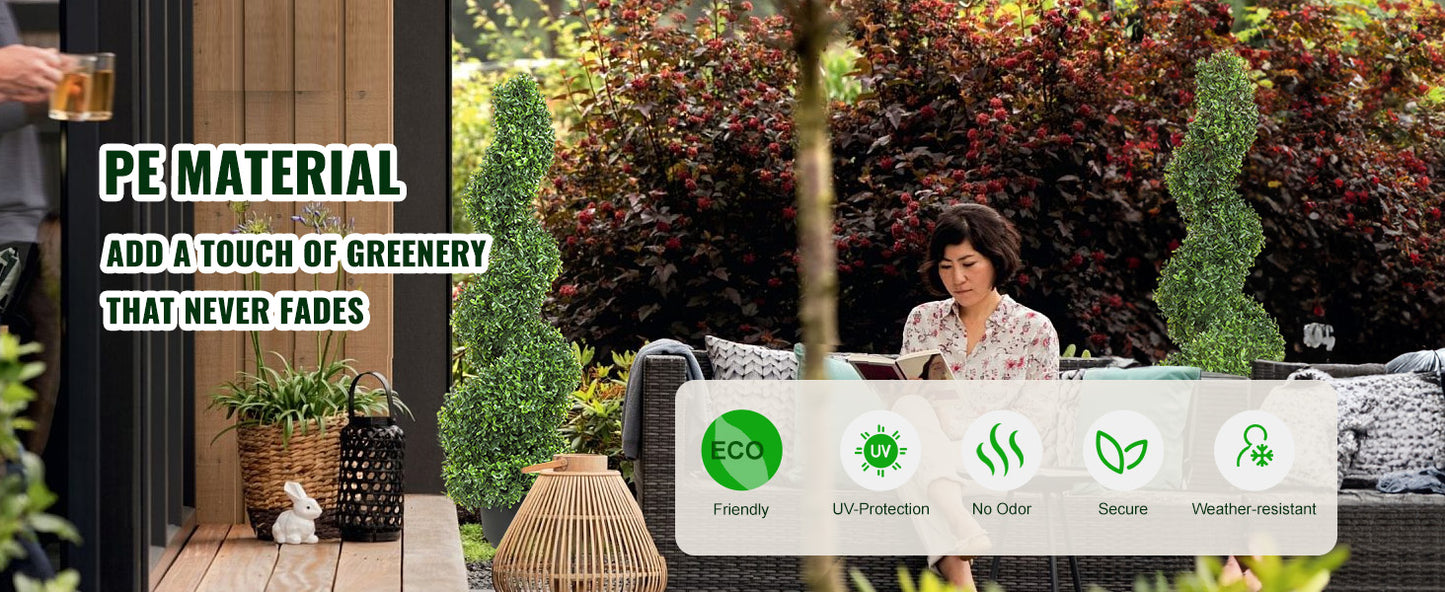SucceBuy 1/2pcs Artificial Boxwood Tower Topiary Spiral Artificial Plant 24/36/48in high Decorative Plants Green Plastic PE Tree