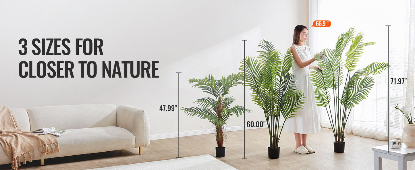 SucceBuy Artificial Palm Tree 4/5/6 FT Tall Faux Plant Secure PE Material & Anti-Tip Tilt Protection Low-Maintenance Plant