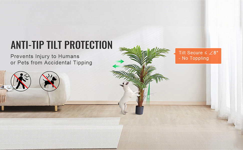 SucceBuy Artificial Palm Tree 4/5/6 FT Tall Faux Plant Secure PE Material & Anti-Tip Tilt Protection Low-Maintenance Plant